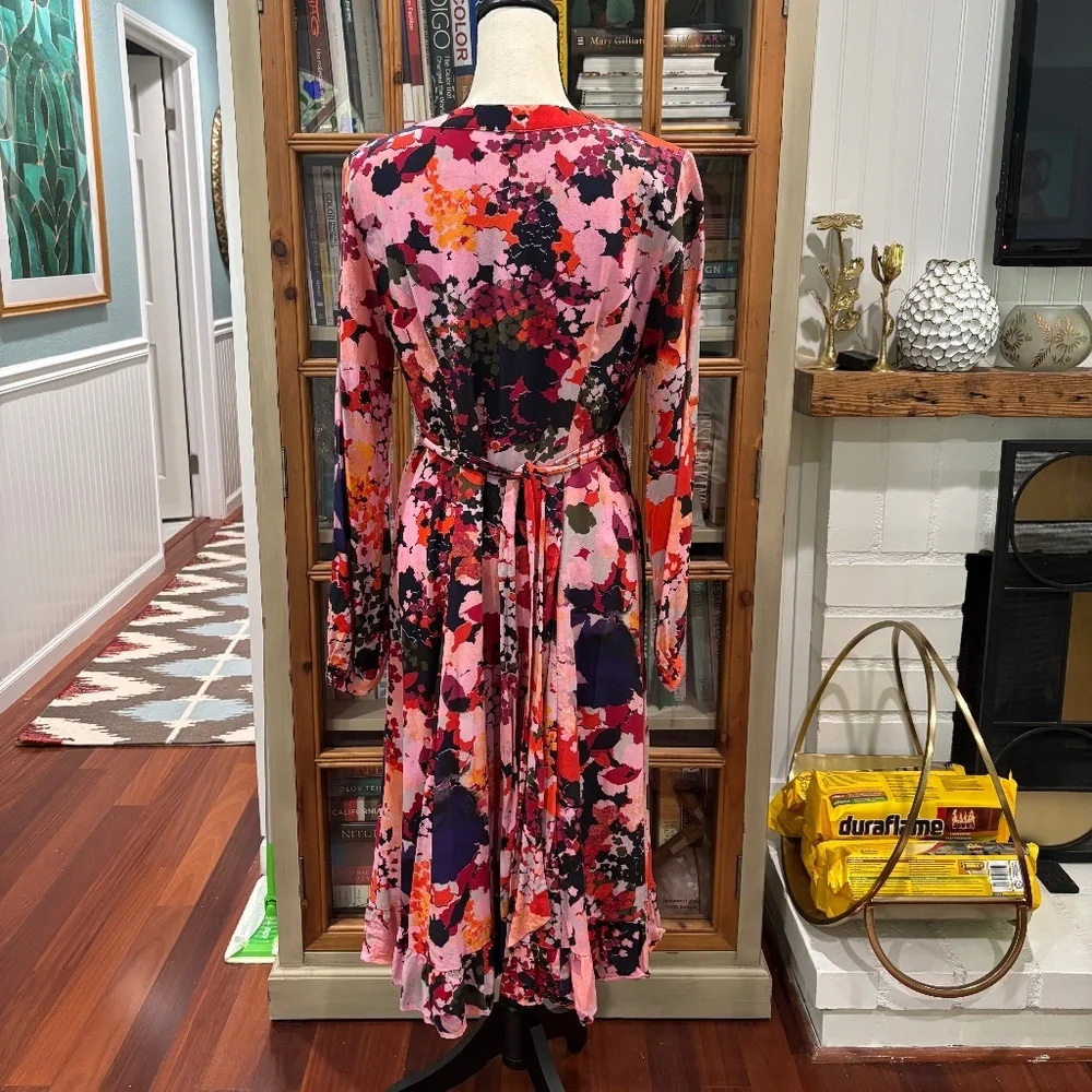 Anthropologie Printed Silk Wrap Dress, Sz 10 - Picture 5 of 14